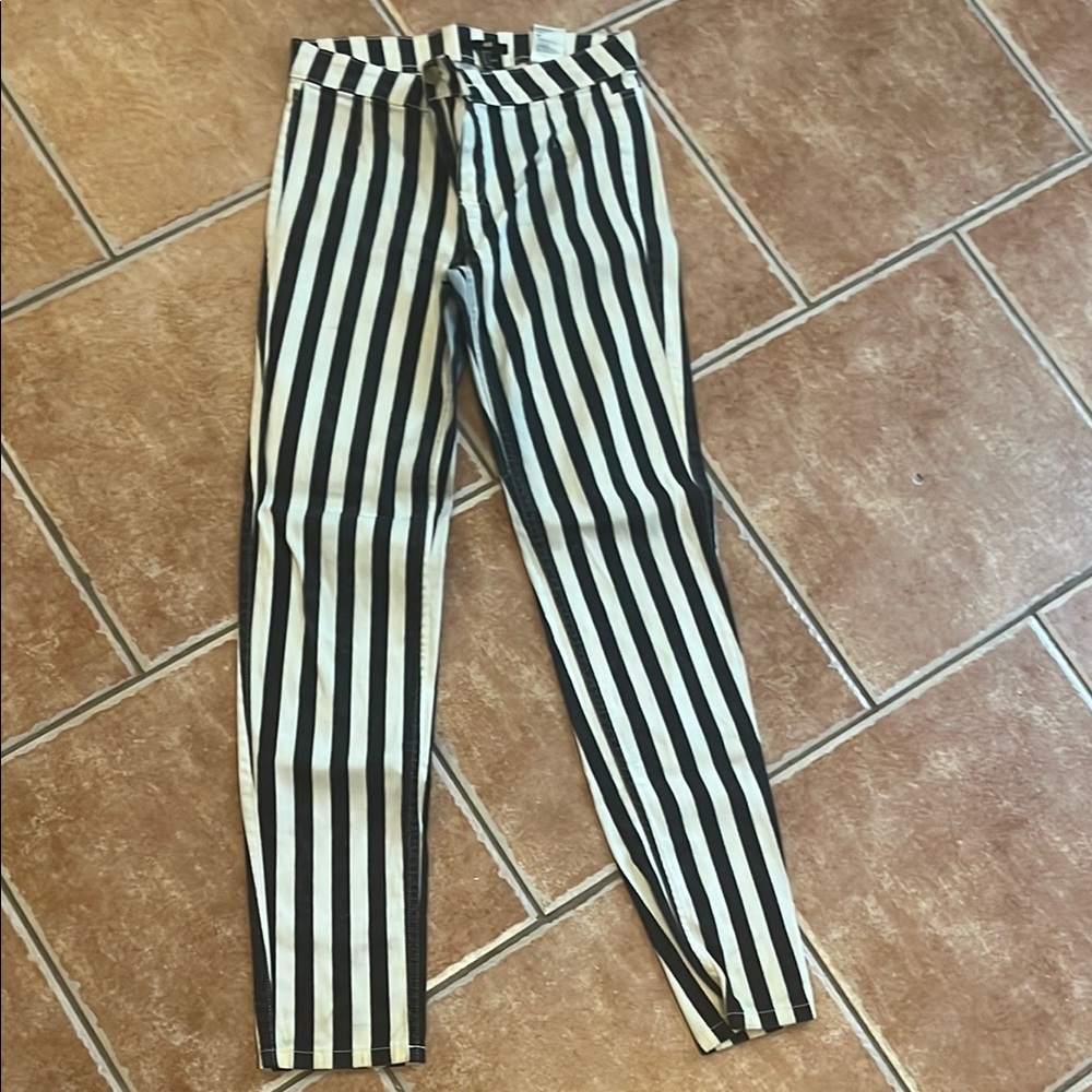 H&M Black and White Striped Skinny Jeans